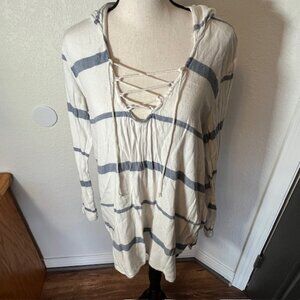 Billabong Hooded White and Navy Lace Up Tunic- Size L
